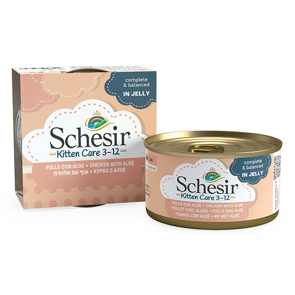 Schesir Kitten Care Chicken with Aloe ШЕЗІР КУРКА З АЛОЕ в желе натуральні консерви для кошенят, повнораціонний вологий корм, банка фото 1