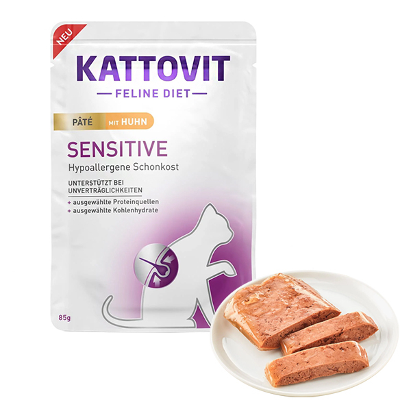 Kattovit Veterinary Sensitive Chicken Pate КАТТОВІТ СЕНСИТИВ КУРКА паштет повнораціонний беззерновий вологий дієтичний корм для котів із харчовою непереносимістю, пауч фото 1