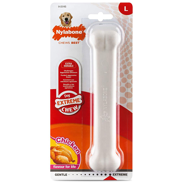 Nylabone Extreme Chew Bone НІЛАБОН БОУН жувальна іграшка кістка для собак, смак курки , L см., Курка см., 19,7 см х 4,4 см х 2,5 см, до см фото 1