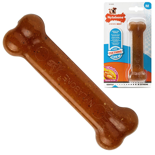 Nylabone Puppy Chew Bone НІЛАБОН БОУН кістка жувальна іграшка для цуценят, смак курки , M см., Курка см., 13,3 см х 4,4 см х 2,5 см, до см фото 1