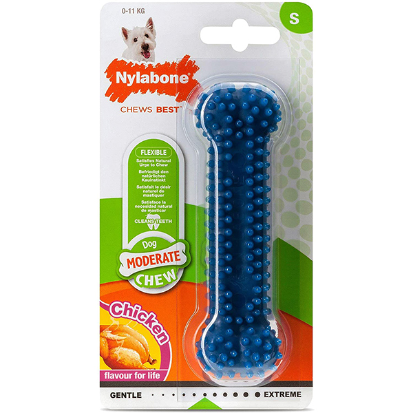 Nylabone Moderate Chew Dental Bone НІЛАБОН ДЕНТАЛ БОУН жувальна іграшка для собак, смак курки , S см., Курка см., 12,1 см х 3,8 см х 2,5 см, до см фото 1