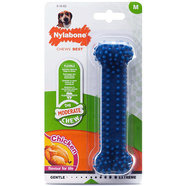 Nylabone Moderate Chew Dental Bone НІЛАБОН ДЕНТАЛ БОУН жувальна іграшка для собак, смак курки , M см., Курка см., 14,6 см х 4,4 см х 3,2 см, до см фото 1