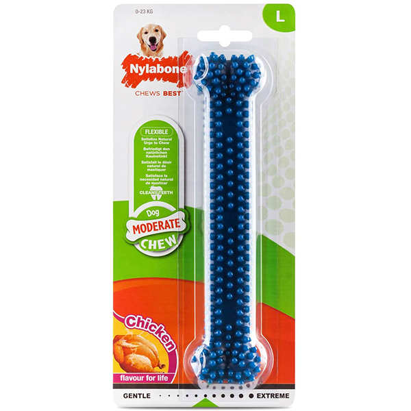 Nylabone Moderate Chew Dental Bone НІЛАБОН ДЕНТАЛ БОУН жувальна іграшка для собак, смак курки , L см., Курка см., 20,3 см х 4,4 см х 3,2 см, до см фото 1