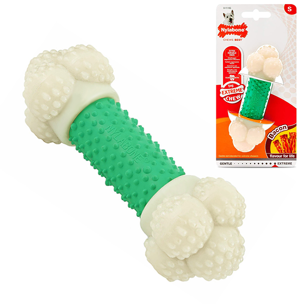 Nylabone Extreme Chew Double Action НІЛАБОН ПОДВІЙНА ДІЯ жувальна іграшка для собак, смак бекону , S см., Бекон см., 12 см х 4 см х 4 см, до см фото 1