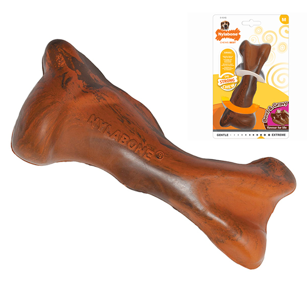 Nylabone Strong Chew Rubber Bone Beef with Gravy НІЛАБОН БІФ КІСТКА жувальна іграшка для собак, смак яловичини з підливою , M см., Яловичина см фото 1