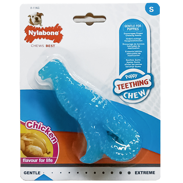 Nylabone Puppy Chew Dinosaur НІЛАБОН ДИНОЗАВР жувальна іграшка для цуценят, смак курки , S см., Курка см., 12 см х 5,5 см х 2,5 см, до см фото 1