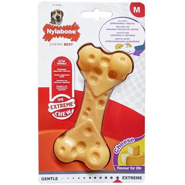 Nylabone Extreme Chew Cheese Bone НІЛАБОН СИРНА КІСТКА жувальна іграшка для собак, смак сиру , M см., Сир см., 12,5 см х 6 см х 3 см, до см фото 1