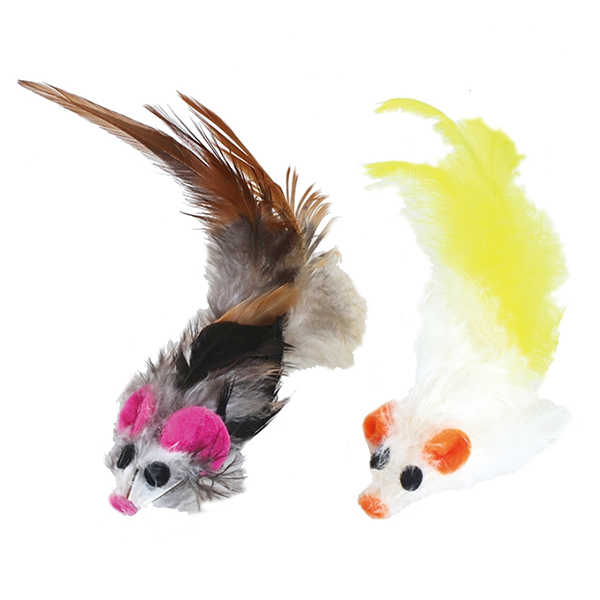 CattyMan Feather Mouse КЕТТІМЕН МИША іграшка з пір’ям для котів , В асортименті см