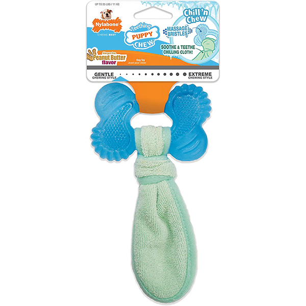 Nylabone Puppy Chew Freezer Bone with Washcloth НІЛАБОН ОХОЛОДЖУВАЛЬНА КІСТКА жувальна іграшка для цуценят, смак арахісової олії , M см., Арахісова олія см фото 1