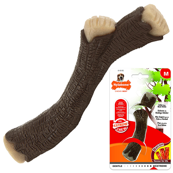 Nylabone Extreme Chew Wooden Stick НІЛАБОН ГІЛКА жувальна іграшка для собак, смак бекону , M см., Бекон см., 13 см х 3 см х 2,3 см, до см фото 1