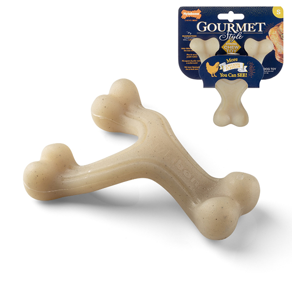 Nylabone Gourmet Wishbone Chicken НІЛАБОН ГУРМЕ ПОТРІЙНА КІСТКА жувальна іграшка для собак, смак курки , S см., Курка см фото 1