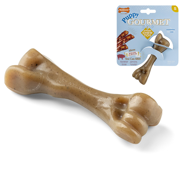 Nylabone Gourmet Puppy Femur Bacon НІЛАБОН ГУРМЕ ПАППІ КІСТКА жувальна іграшка для цуценят, смак бекону , S см., Бекон см фото 1