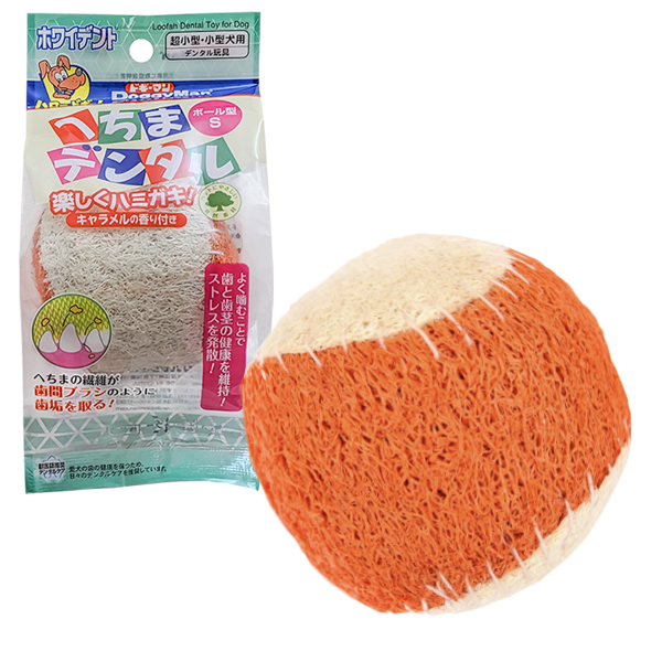 DoggyMan Loofah Ball ДОГГІМЕН М’ЯЧ ЛЮФА жувальна іграшка для чищення зубів собак , Помаранчевий - бежевий см., 6 см х 5,5 см см фото 1