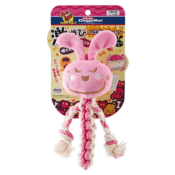 DoggyMan Cotton Rabbit ДОГГІМЕН КРОЛИК З КАНАТОМ жувальна іграшка з пищалкою для собак , S см., 23 см см., Рожевий см фото 1