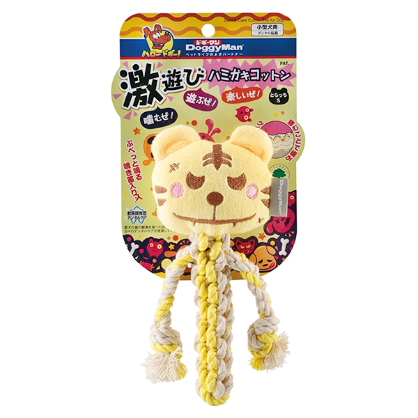 DoggyMan Cotton Tiger ДОГГІМЕН ТИГР З КАНАТОМ жувальна іграшка з пищалкою для собак , S см., 18 см см., Жовтий см фото 1