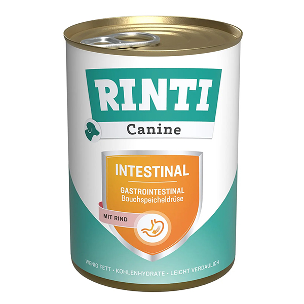 Rinti Canine Veterinary Intestinal mit Rind РІНТІ ВЕТЕРІНАРІ ІНТЕСТІНАЛ ЯЛОВИЧИНА дієтичний вологий корм для собак із захворюваннями ШКТ та підшлункової залози, банка фото 1