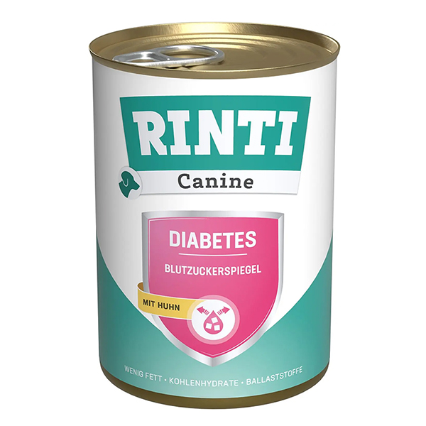 Rinti Canine Veterinary Diabetes mit Huhn РІНТІ ВЕТЕРІНАРІ ДІАБЕТ КУРКА дієтичний вологий корм для собак із цукровим діабетом і ожирінням, банка фото 1