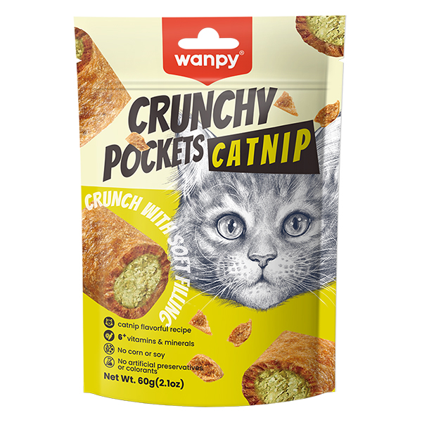 Wanpy Crunchy Pockets Chicken & Catnip ВАНПІ ХРУСТКІ ПОДУШЕЧКИ З КУРКОЮ ТА КОТЯЧОЮ М’ЯТОЮ ласощі для котів фото 1