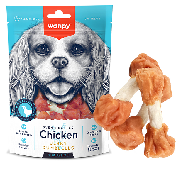 Wanpy Chicken Jerky Dumbbells ВАНПІ КІСТКА-ГАНТЕЛЬ З В’ЯЛЕНОЮ КУРКОЮ ласощі для собак фото 1