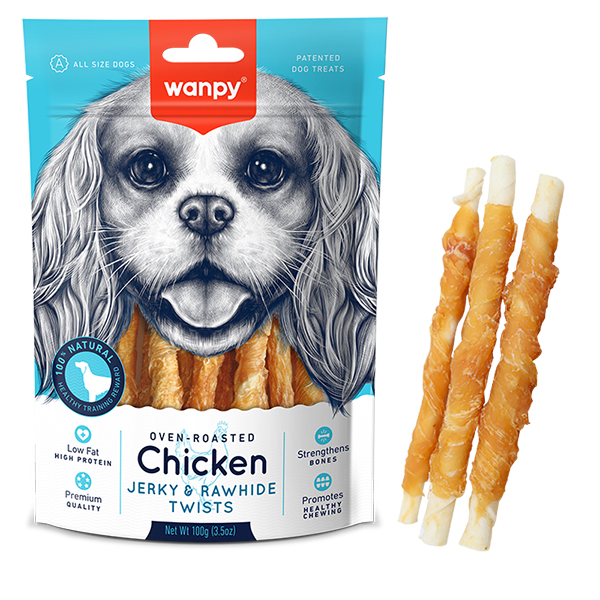 Wanpy Chicken Jerky & Rawhide Twists ВАНПІ ПАЛИЧКА З В’ЯЛЕНОЮ КУРКОЮ ласощі для собак фото 1