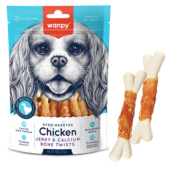 Wanpy Chicken Jerky & Calcium Bone Twists ВАНПІ КІСТКА З В’ЯЛЕНОЮ КУРКОЮ ТА КАЛЬЦІЄМ ласощі для собак фото 1