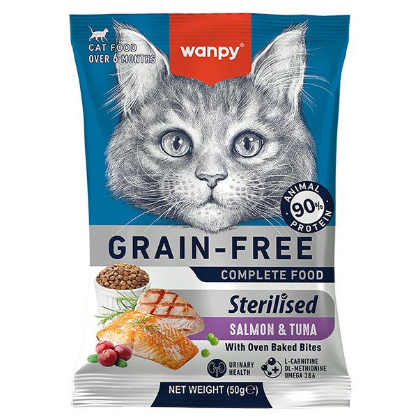 Wanpy Sterilized Cat Grain Free Salmon & Tuna ВАНПІ ЛОСОСЬ З ТУНЦЕМ ДЛЯ СТЕРИЛІЗОВАНИХ сухий беззерновий корм для котів фото 1