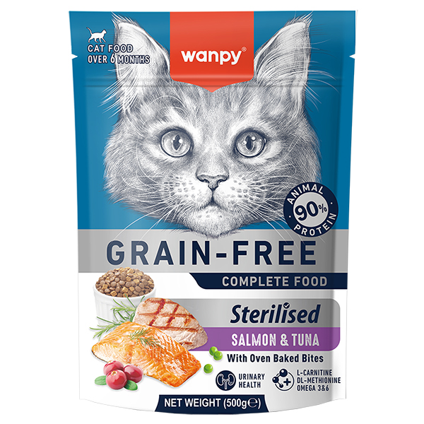 Wanpy Sterilized Cat Grain Free Salmon & Tuna ВАНПІ ЛОСОСЬ З ТУНЦЕМ ДЛЯ СТЕРИЛІЗОВАНИХ сухий беззерновий корм для котів фото 1