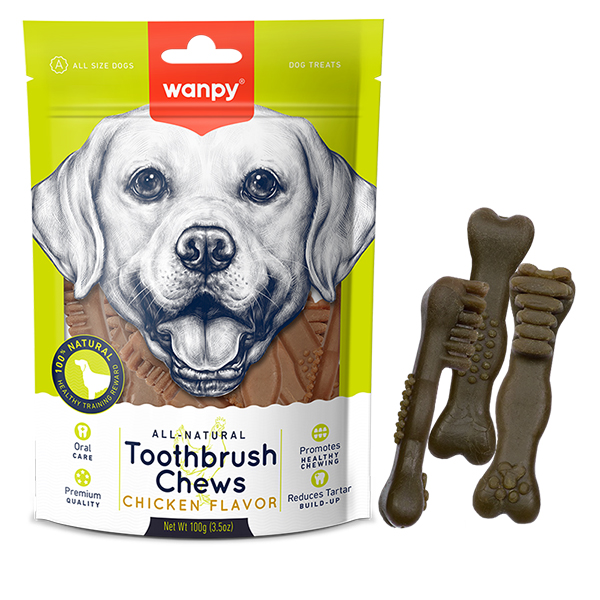 Wanpy Toothbrush Chews Chicken ВАНПІ ЗУБНА ЩІТКА жувальні ласощі зі смаком курки для собак фото 1