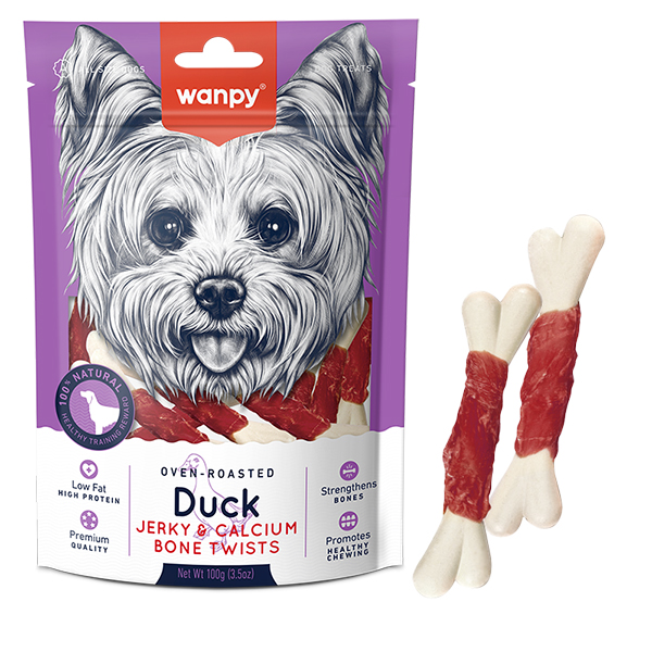 Wanpy Duck Jerky & Calcium Bone Twists ВАНПИІ КІСТКА З В’ЯЛЕНОЮ КАЧКОЮ ТА КАЛЬЦІЄМ ласощі для собак фото 1