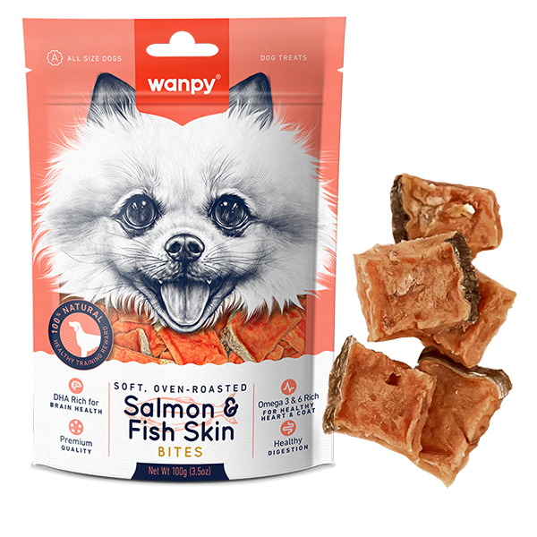 Wanpy Soft Salmon & Fish Skin Bites ВАНПІ М’ЯКІ ШМАТОЧКИ ЛОСОСЯ ласощі для собак фото 1
