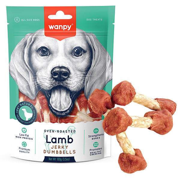 Wanpy Lamb Jerky Dumbell ВАНПІ В’ЯЛЕНЕ ЯГНЯ КІСТКА-ГАНТЕЛЬ лакомство для собак , Ягня, качка кг фото 1