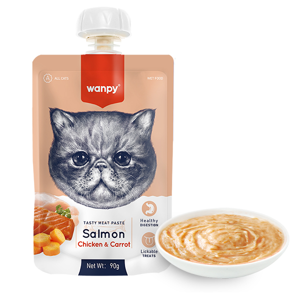 Wanpy Salmon Chicken & Carrot ВАНПІ КРЕМ-ПЮРЕ ЛОСОСЬ І КУРКА З МОРКВОЮ рідкий корм для котів фото 1