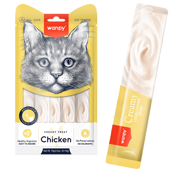 Wanpy Creamy Lickable Treats Chicken ВАНПІ КУРКА рідкі ласощі для котів , 5 од х см фото 1
