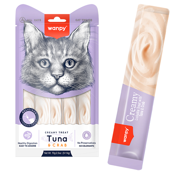 Wanpy Creamy Lickable Treats Tuna & Crab ВАНПІ ТУНЕЦЬ З КРАБОМ рідкі ласощі для котів , 5 од х см фото 1