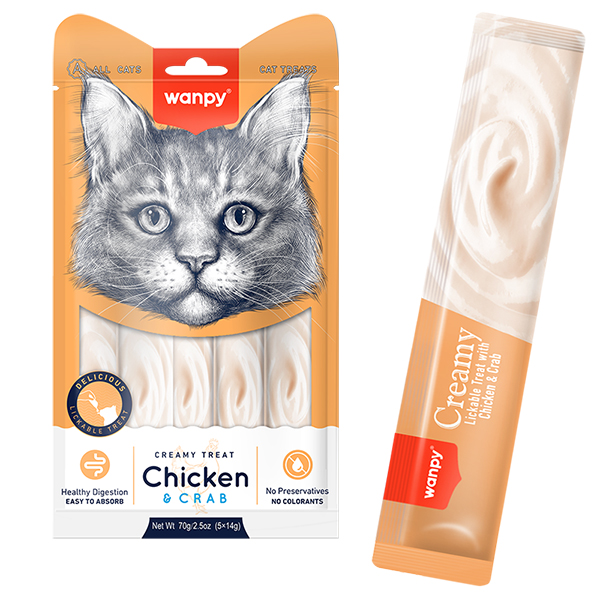 Wanpy Creamy Lickable Treats Chicken & Crab ВАНПІ КУРКА З КРАБОМ рідкі ласощі для котів , 5 од х см фото 1