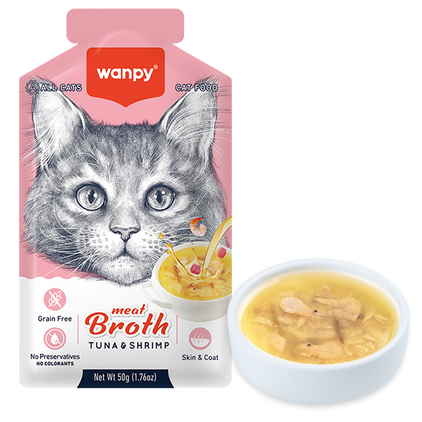 Wanpy Meat Broths Tuna&Shrimp ВАНПІ СУП З ТУНЦЕМ І КРЕВЕТКАМИ беззерновий рідкий корм для котів, пауч фото 1