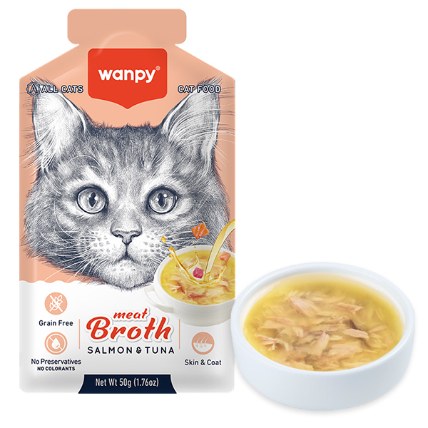 Wanpy Meat Broths Salmon&Tuna ВАНПІ СУП З ЛОСОСЕМ І ТУНЦЕМ беззерновий рідкий корм для котів, пауч фото 1