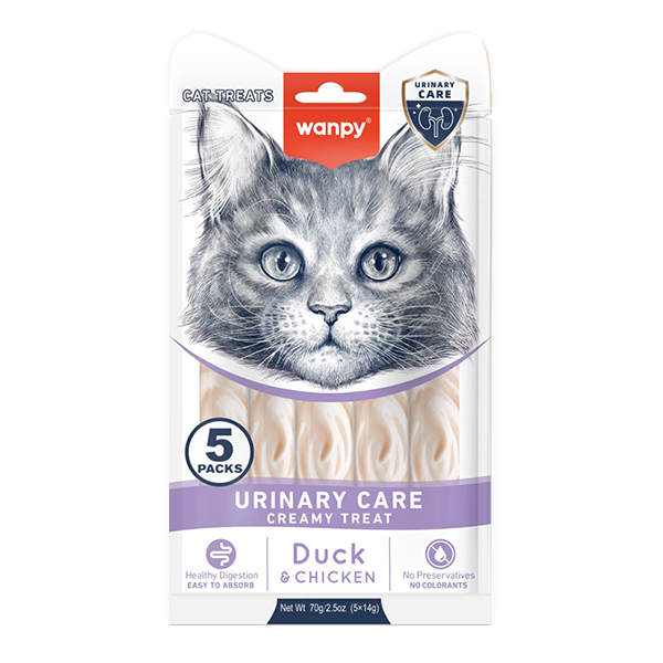 Wanpy Functional Creamy Lickable Treat Urinary Care ВАНПІ УРІНАРІ функціональні рідкі ласощі для котів із сечокам’яною хворобою , 5 од х см фото 1