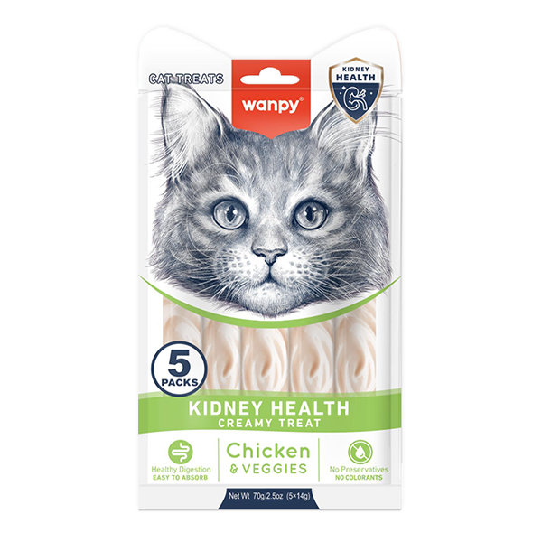 Wanpy Functional Creamy Lickable Treat Kidney Health ВАНПІ ЗДОРОВ’Я НИРОК функціональні рідкі ласощі для котів із нирковою недостатністю , 5 од х см фото 1