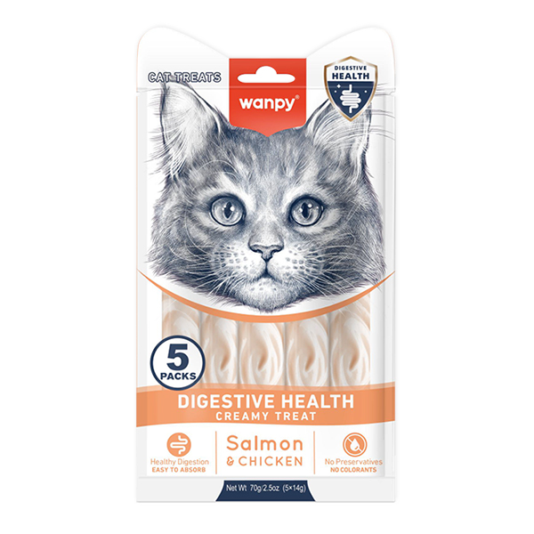 Wanpy Functional Creamy Lickable Treat Digestive Health ВАНПІ ЗДОРОВЕ ТРАВЛЕННЯ функціональні рідкі ласощі для котів із чутливим травленням , 5 од х см фото 1