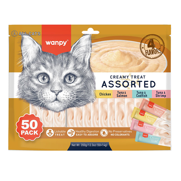Wanpy Creamy Treat Assorted ВАНПІ МІКС ЛАСОЩІВ рідкі ласощі для котів, набір , 5 од х см фото 1