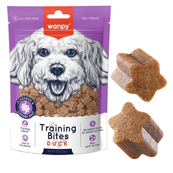 Wanpy Training Bites with Duck ВАНПІ КАЧКА МАЛЕНЬКІ ШМАТОЧКИ м’які низькокалорійні ласощі для тренування собак фото 1