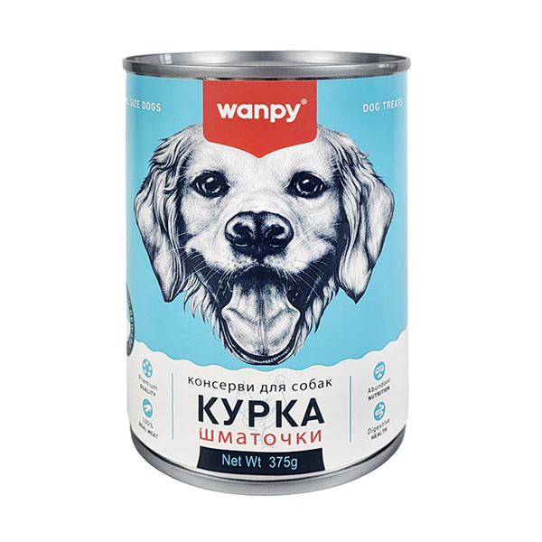 Wanpy Chicken Chunk ВАНПІ КУРКА шматочки вологий корм консерви для собак, банка фото 1
