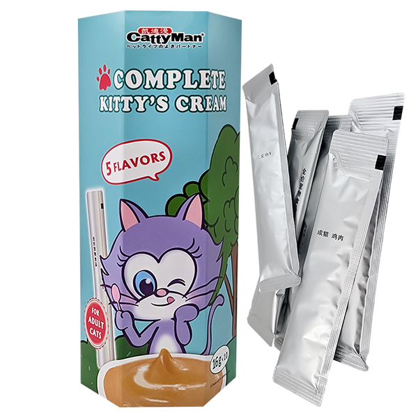 CattyMan Complete Kitty’s Cream КЕТТІМЕН ІКРА З КУРКОЮ, ЛОСОСЕМ, ТУНЦЕМ, ЯЛОВИЧИНОЮ, КАЧКОЮ рідкі ласощі для котів , 5 смаків х 2 од х см