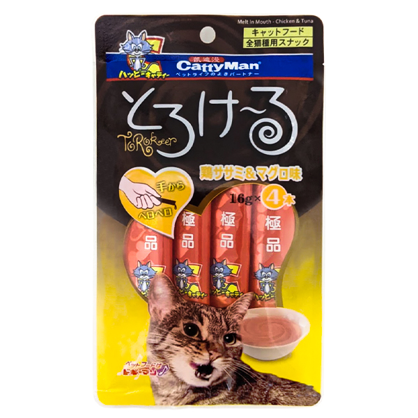 CattyMan Chicken&Tuna КЕТТІМЕН НАДЗВИЧАЙНО СМАЧНІ КУРКА ТУНЕЦЬ рідкі ласощі для котів , 4 од х см