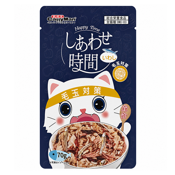 CattyMan Happy Time Hairball Care КЕТТІМЕН ВИВЕДЕННЯ ШЕРСТІ беззерновий повнораціонний вологий корм з тунцем і сардиною для котів, пауч