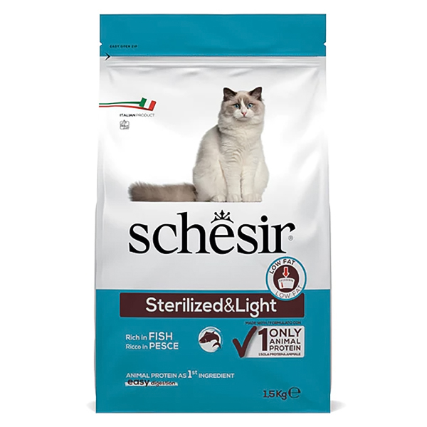Schesir Cat Sterilized & Light ШЕЗІР СТЕРИЛІЗОВАНІ ЛАЙТ РИБА сухий монопротеїновий корм для стерилізованих котів, для котів схильних до повноти , см фото 1
