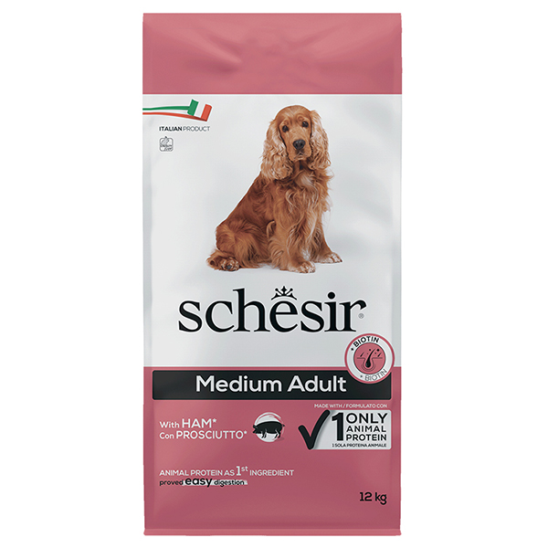 Schesir Dog Medium Adult Ham ШЕЗІР ДОРОСЛИЙ СЕРЕДНІХ ШИНКА сухий монопротеїновий суперпреміум корм для собак середніх порід , см фото 1