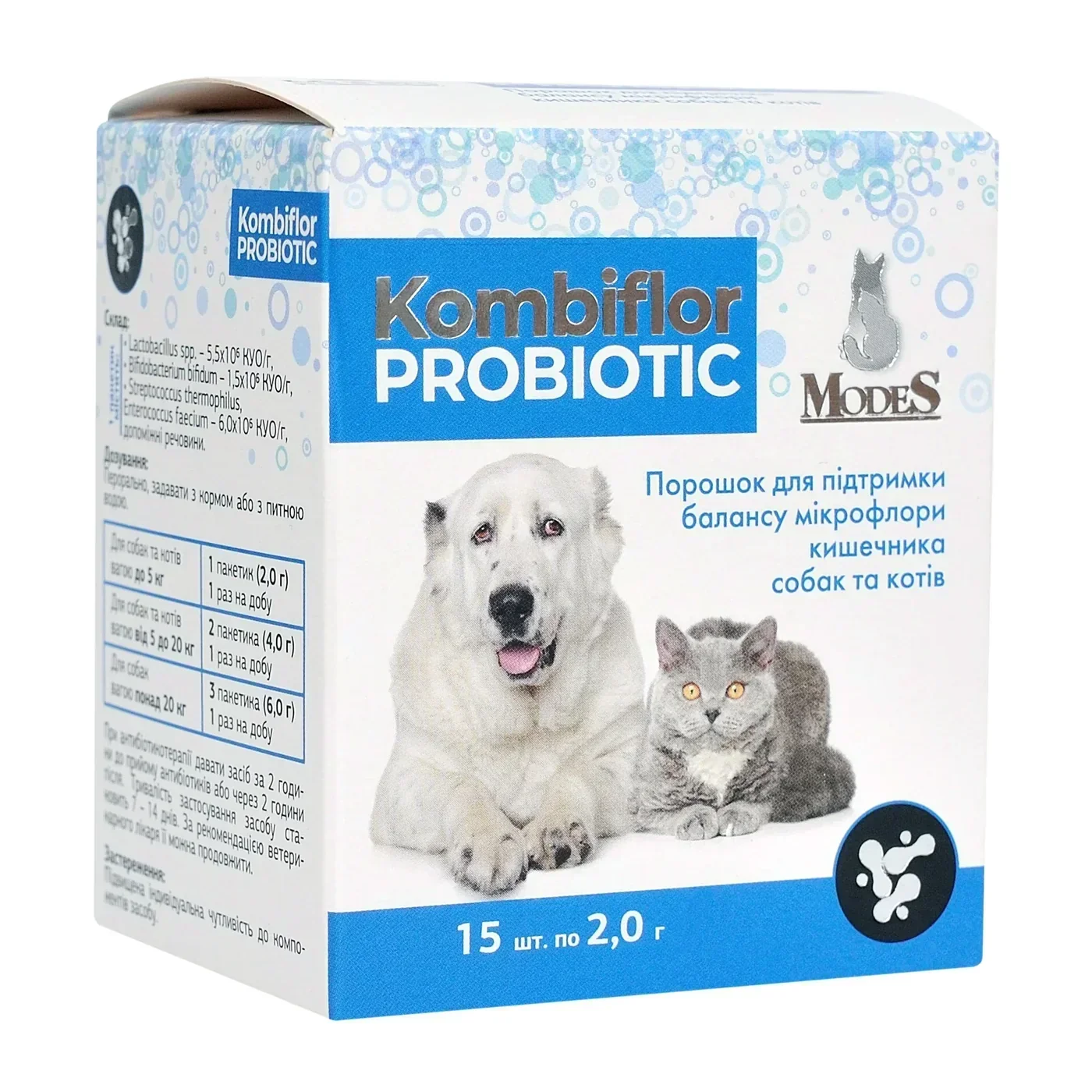 Комбіфлор пробіотик Kombiflor Probiotic порошок для підтримки балансу мікрофлори кишечника собак та котів MODES, шт фото 1