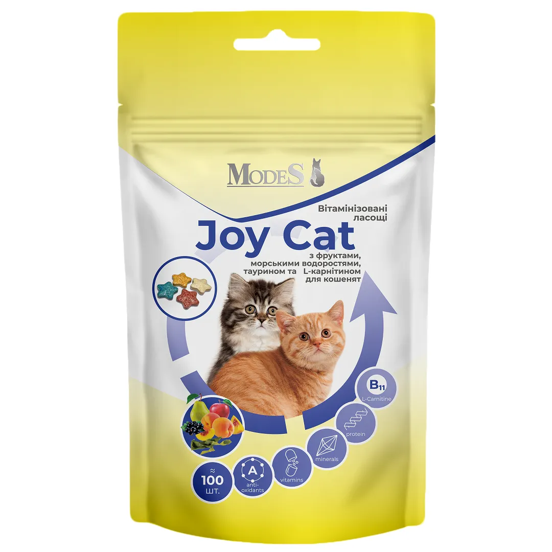 Modes Joy Cat Вітамінізовані ласощі з фруктами,водоростями,таурином, L-карнітином для кошенят , шт фото 1